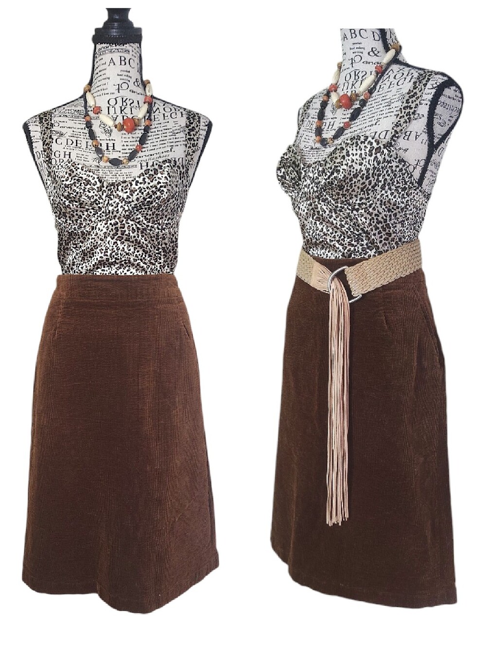 Sweet Salt Dark Brown Corduroy High Waist‎ A-Line Midi Skirt SZ 10 Bohemian